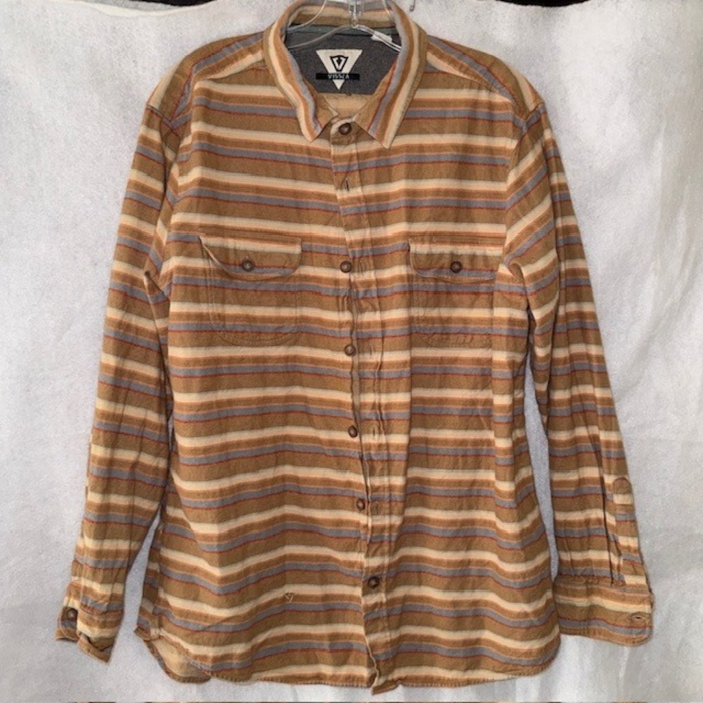 VISSLA Men's Flannel Button Up Shirt Long‎ Sleeve Plaid Stripe XL